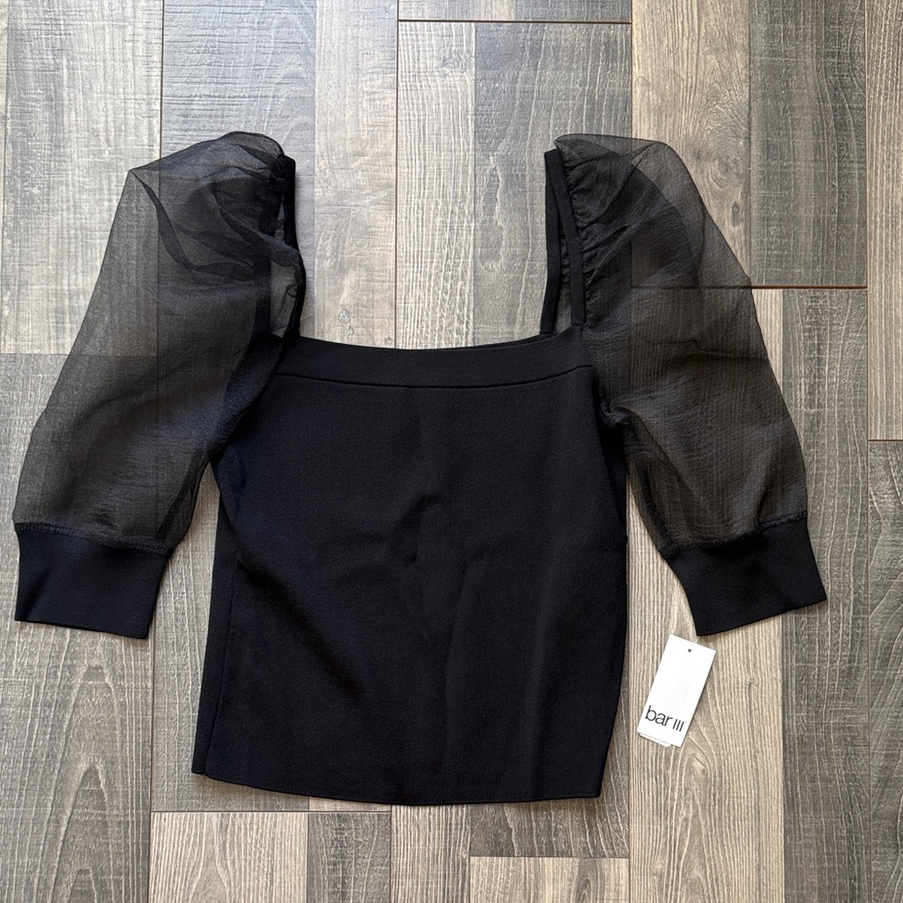Bar III Black Puff Sleeve Blouse